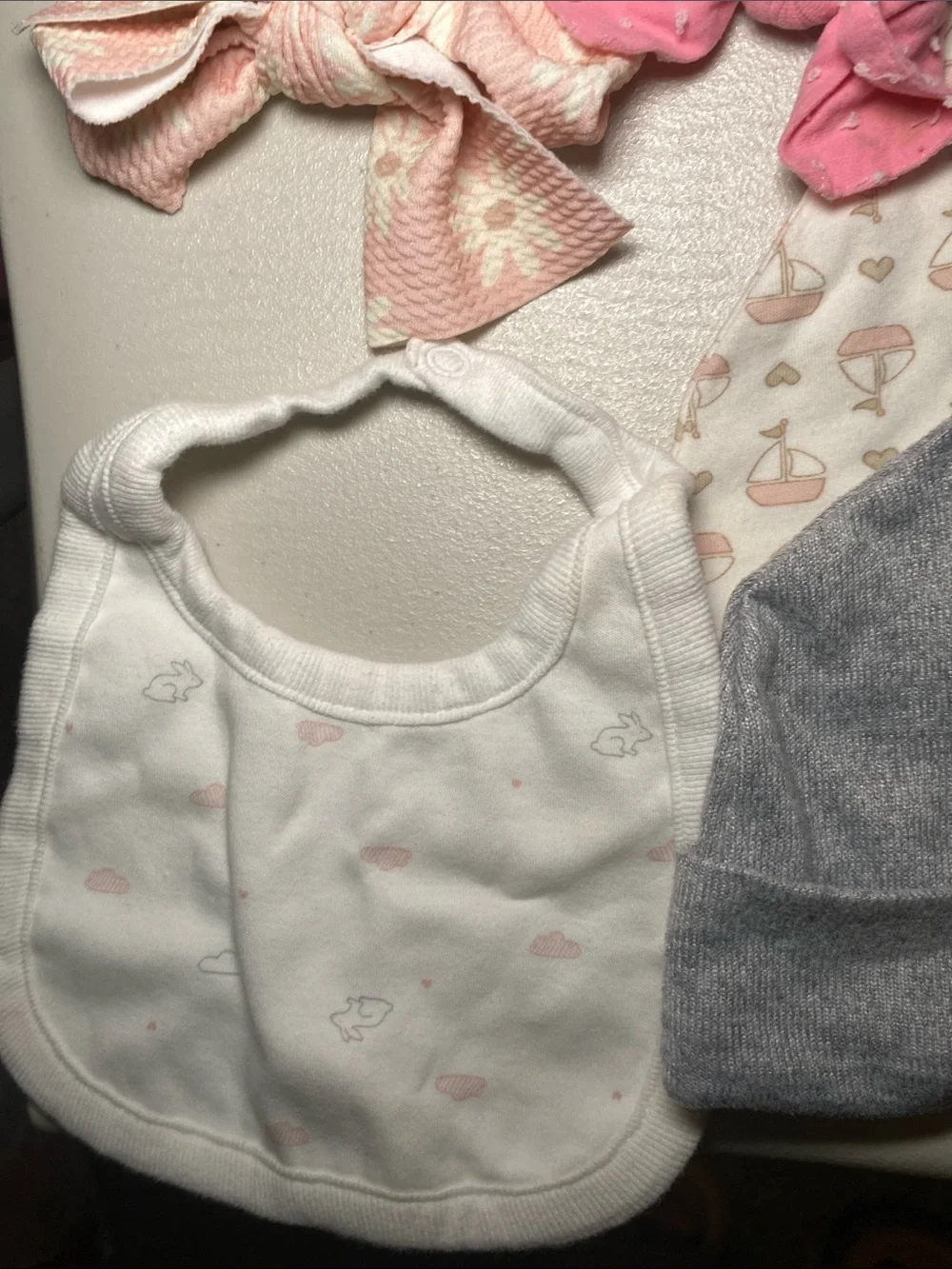 Mix Brands Baby Girls Hat & Bib Accessory Set - Pink, Gray, Mint, Cream, White